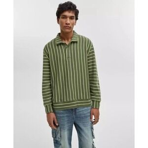 Mode of One Mens Relaxed Fit French Terry Polo Wild Ivy Striped 100189768MN XL